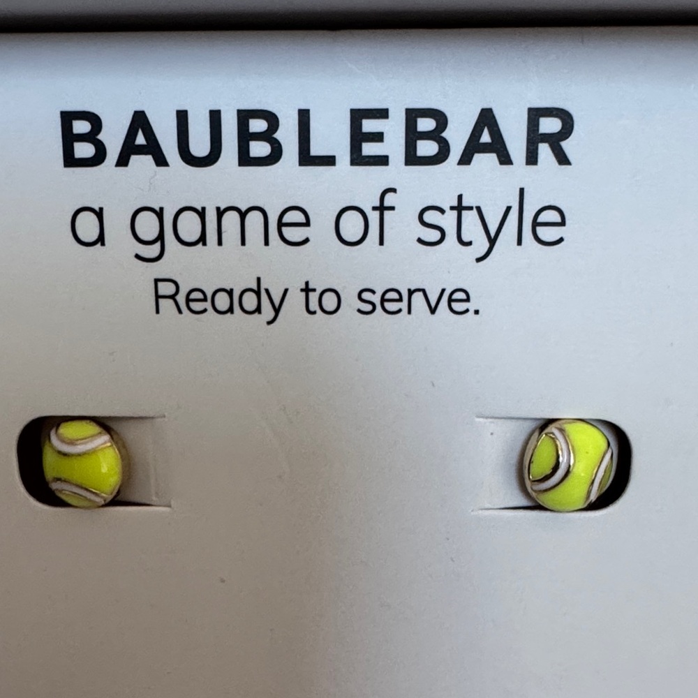 BaubleBar Tennis Earrings Set Ball Studs Racket Hoops New In Box - Picture 4 of 10